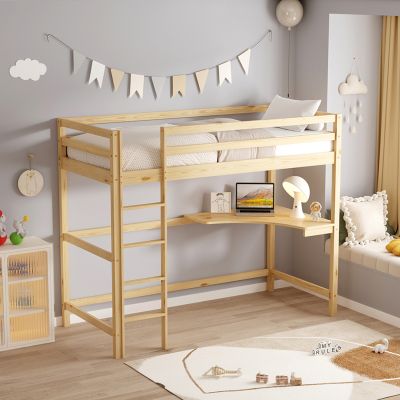 BUNK BED WITH DESK AKRON HM21311 PINE WOOD IN NATURAL COLOR--WITH MATTRESS 90x190cm