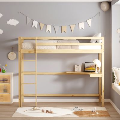 BUNK BED WITH DESK AKRON HM21311 PINE WOOD IN NATURAL COLOR--WITH MATTRESS 90x190cm