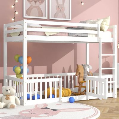 BUNK BED WITH PLAYPARK PLAYKID HM21312.01 PINE WOOD IN WHITE--WITH MATTRESS 90x190cm