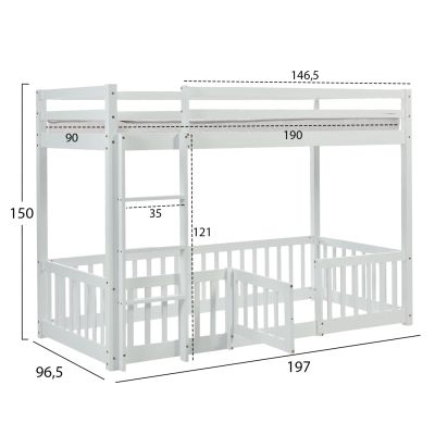 BUNK BED WITH PLAYPARK PLAYKID HM21312.01 PINE WOOD IN WHITE--WITH MATTRESS 90x190cm