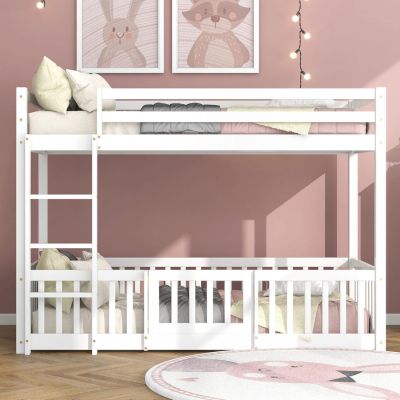 BUNK BED WITH PLAYPARK PLAYKID HM21312.01 PINE WOOD IN WHITE--WITH MATTRESS 90x190cm