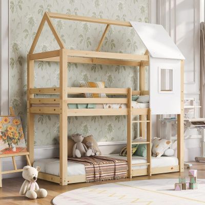 BUNK BED WITH 2 MATTRESSES HOOD HM21314 PINE WOOD IN NATURAL COLOR--FOR MATTRESSES 90x190cm