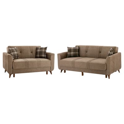 HM11752 sofa-bed set, 2-seater and 3-seater, beige fabric