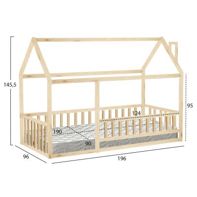 BED WITH MATTRESS HOUSER HM21315 PINE WOOD IN NATURAL COLOR--MATTRESS 90x190cm