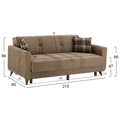 HM11752 sofa-bed set, 2-seater and 3-seater, beige fabric