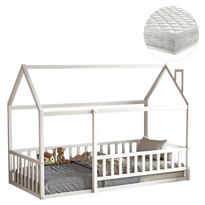 BED WITH MATTRESS HOUSER HM21315.01 PINE WOOD IN WHITE--MATTRESS 90x190cm