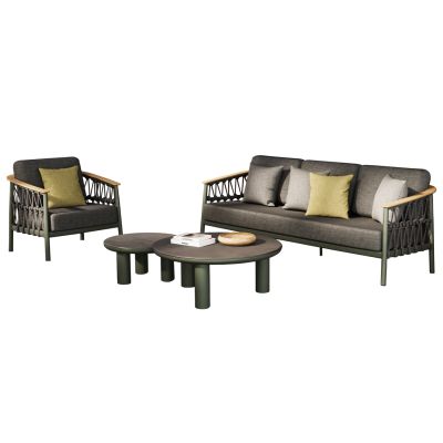 OUTDOOR LOUNGE SET 5PCS STREAM HM6426.07 ALUMINUM IN GREEN-DARK GREY STRAP ROPE & OLEFIN FABRIC