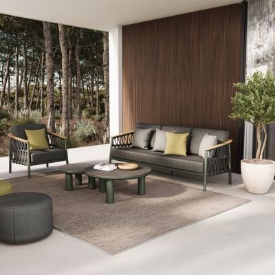 OUTDOOR LOUNGE SET 5PCS STREAM HM6426.07 ALUMINUM IN GREEN-DARK GREY STRAP ROPE & OLEFIN FABRIC