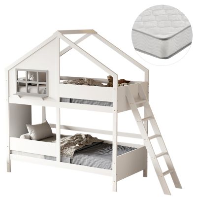 BUNK BED WITH 2 MATTRESSES COMBO HM21316 PINE WOOD IN WHITE--FOR MATTRESSES 90x190cm