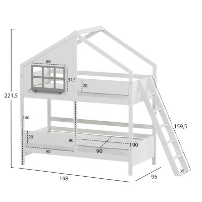 BUNK BED WITH 2 MATTRESSES COMBO HM21316 PINE WOOD IN WHITE--FOR MATTRESSES 90x190cm