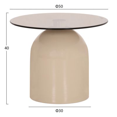 SET 2 COFFEE TABLES BELLINS HM18314.04 BEIGE METAL BASES--GLASS TOPS Φ50cm & Φ40cm