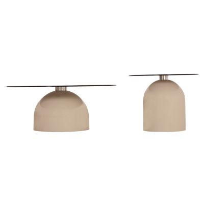 SET 2 COFFEE TABLES BELLINS HM18314.04 BEIGE METAL BASES--GLASS TOPS Φ50cm & Φ40cm