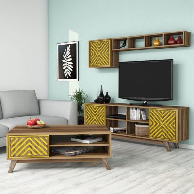 LIVING ROOM COMPOSITION HM11853.04 2PCS MELAMINE IN WALNUT-YELLOW