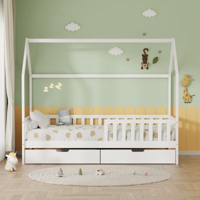 BED WITH DRAWERS PHYLLIS HM21324.01 PINE WOOD IN WHITE--WITH MATTRESS 90x190cm