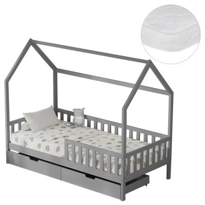 BED WITH DRAWERS PHYLLIS HM21324.02 PINE WOOD IN GREY--WITH MATTRESS 90x190cm