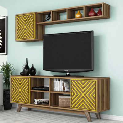 LIVING ROOM COMPOSITION HM11853.04 2PCS MELAMINE IN WALNUT-YELLOW