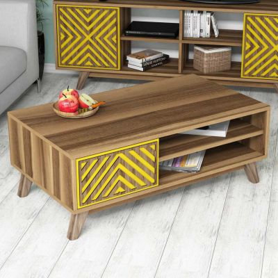 LIVING ROOM COMPOSITION HM11853.04 2PCS MELAMINE IN WALNUT-YELLOW