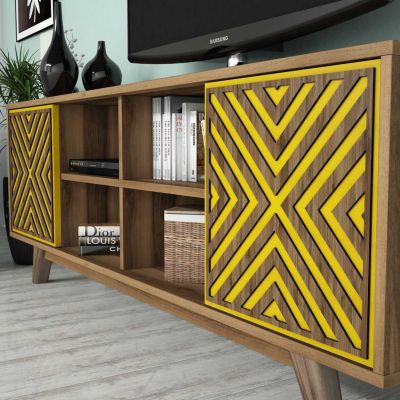 LIVING ROOM COMPOSITION HM11853.04 2PCS MELAMINE IN WALNUT-YELLOW