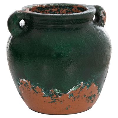 DECORATIVE VASE HM4380 TERRACOTTA IN ANTIQUE GREEN COLORING Φ24Χ23Hcm.