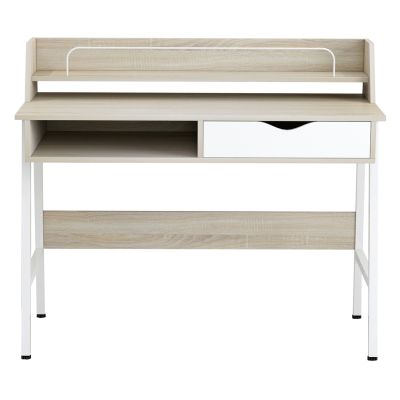 DESK OLIVIER HM2129.01 MELAMINE IN SONAMA AND WHITE-WHITE METAL FRAME 104Χ48Χ89Hcm.