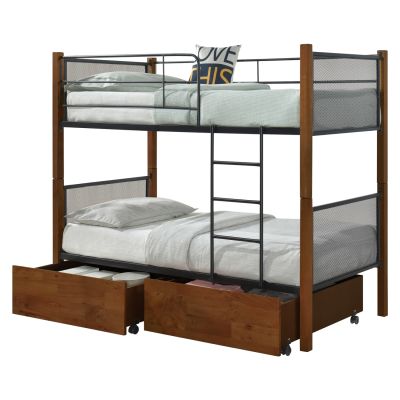 BUNK BED WITH FLOOR DRAWERS RAYVEN HM21119 WOOD-METAL--FOR MATTRESS 90x190cm.