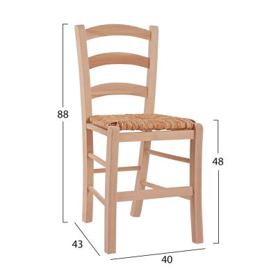 Традиционен небоядисан стол Paros от масив бук със слама HM10379.02