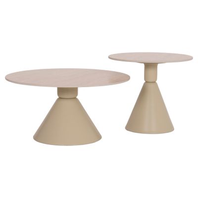 SET 2 COFFEE TABLES JEN HM18305.04 METAL IN CHAMPAGNE-CERAMIC IN TRAVERTINE COLORING Φ50cm & Φ70cm
