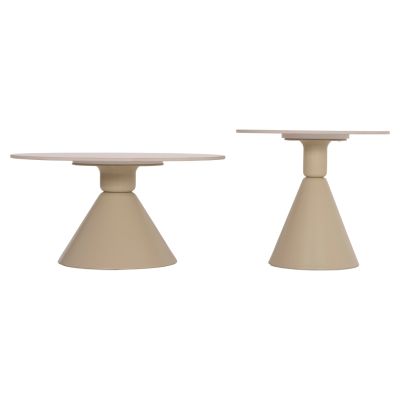 SET 2 COFFEE TABLES JEN HM18305.04 METAL IN CHAMPAGNE-CERAMIC IN TRAVERTINE COLORING Φ50cm & Φ70cm