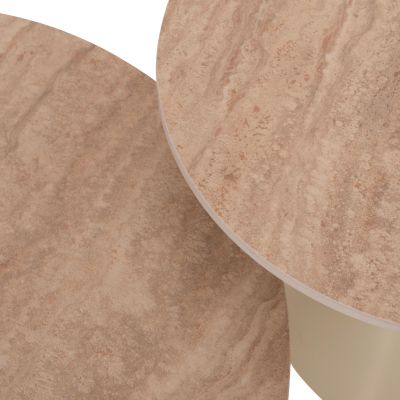 SET 2 COFFEE TABLES JEN HM18305.04 METAL IN CHAMPAGNE-CERAMIC IN TRAVERTINE COLORING Φ50cm & Φ70cm