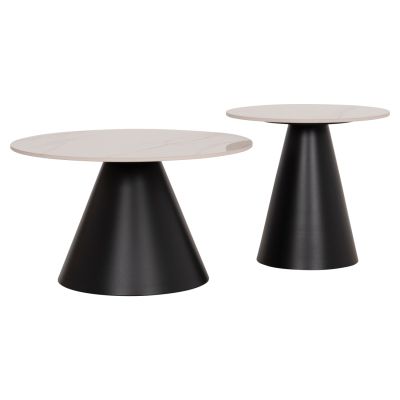 SET 2 COFFEE TABLES RIDGE(X) HM18307.02 SINTERED STONE TOPS--BLACK BASES Φ50cm & Φ70cm