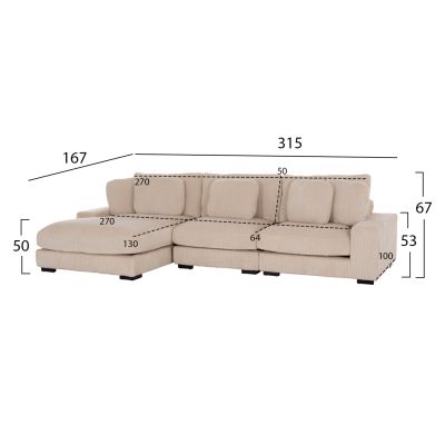 CORNER SOFA LEFT CRANFIELD HM3287.02L BEIGE CORD FABRIC 313x169(corner)x80Hcm.