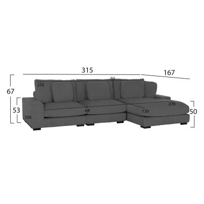 CORNER SOFA RIGHT CRANFIELD HM3287.01R GREY CORD FABRIC 313x169(corner)x80Hcm.