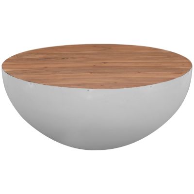 ROUND COFFEE TABLE BOWL HM8717.23 WHITE WITH ACACIA WOOD TOP Φ91x38,5Hcm. Β'RATED