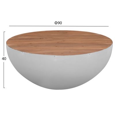 ROUND COFFEE TABLE BOWL HM8717.23 WHITE WITH ACACIA WOOD TOP Φ91x38,5Hcm. Β'RATED