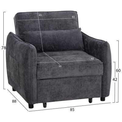 ARMCHAIR-BED ORYN HM3307.01 GREY FABRIC 85x88x78Hcm.