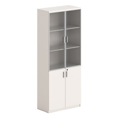 BOOKCASE NEWLINE HM18281 MELAMINE IN WHITE & BROWN--GLASS 80x40x200Hcm.