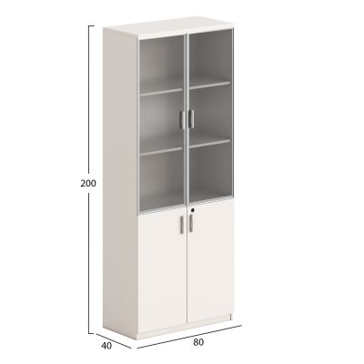 BOOKCASE NEWLINE HM18281 MELAMINE IN WHITE & BROWN--GLASS 80x40x200Hcm.