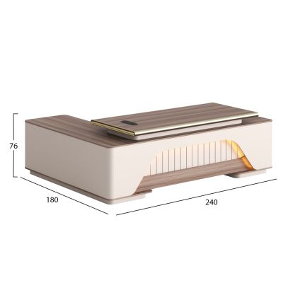 RIGHT CORNER OFFICE DESK SUPERON HM2137R MELAMINE IN BEIGE--LED LIGHTING 240x180x76Hcm.
