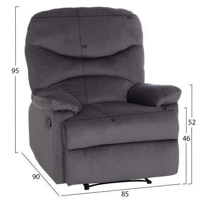 ARMCHAIR WITH MANUAL RECLINER BRAYLEN HM3298.01 GREY VELVET 85x90x95Hcm.