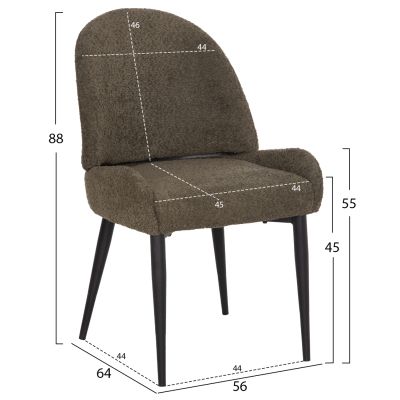 DINING CHAIR SARKY HM8585.13 BOUCLE GREEN FABRIC-BLACK METAL LEGS 56x64x88Hcm.