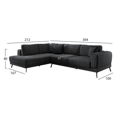 CORNER SOFABED (LEFT) ZENORA HM3337.01L DARK GREY FABRIC 303x214x80Hcm