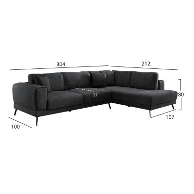 CORNER SOFABED (RIGHT) ZENORA HM3337.01R DARK GREY FABRIC 303x214x80Hcm