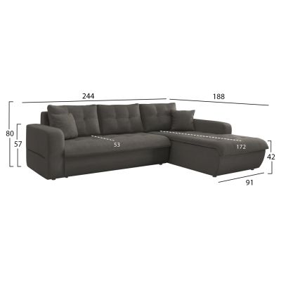 CORNER SOFABED RIGHT KANSO HM3338.01R GREY FABRIC 244x188x80Hcm.