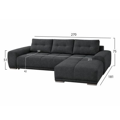 RIGHT CORNER SOFABED COMFYRA HM3336.01R GREY FABRIC 270x181x75Hcm.