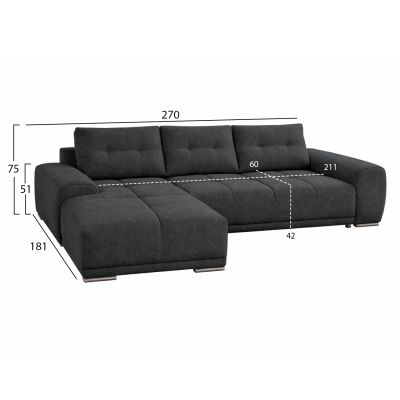 LEFT CORNER SOFABED COMFYRA HM3336.01L GREY FABRIC 270x181x75Hcm.