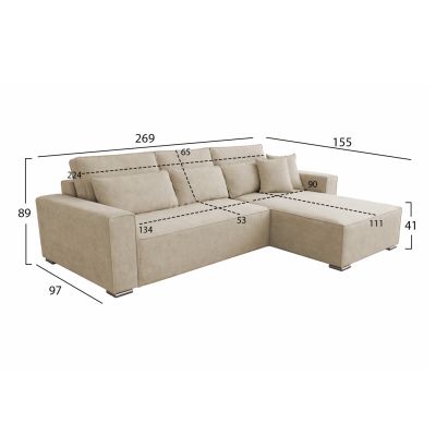 REVERSIBLE CORNER SOFABED CORNERA HM3335.03 BEIGE FABRIC 269x155x89Hcm.