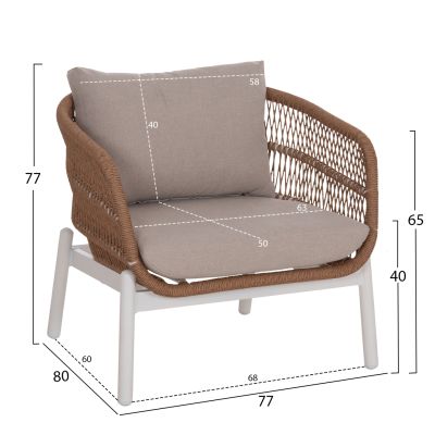 OUTDOOR LOUNGE SET 5PCS MEMFIS HM6470.03 ALUMINUM-ROPE-CERAMIC TOP--WHITE