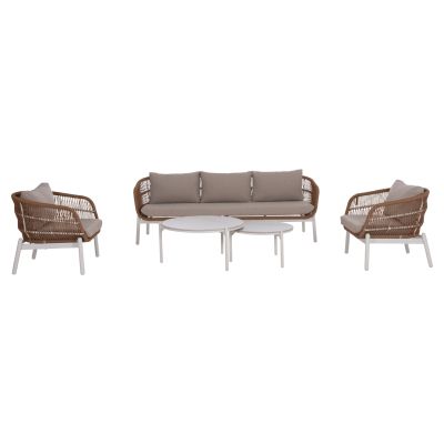 OUTDOOR LOUNGE SET 5PCS MEMFIS HM6470.03 ALUMINUM-ROPE-CERAMIC TOP--WHITE