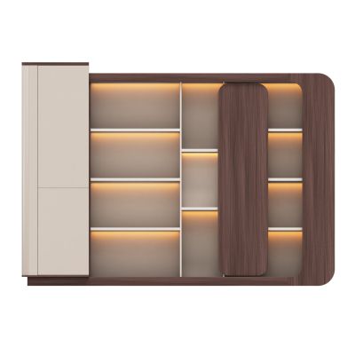 BOOKCASE SERIES PRESIDENT HM2148 MELAMINE IN BEIGE & WALNUT--LED LIGHTING 280x40x200Hcm.