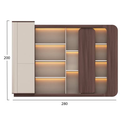 BOOKCASE SERIES PRESIDENT HM2148 MELAMINE IN BEIGE & WALNUT--LED LIGHTING 280x40x200Hcm.